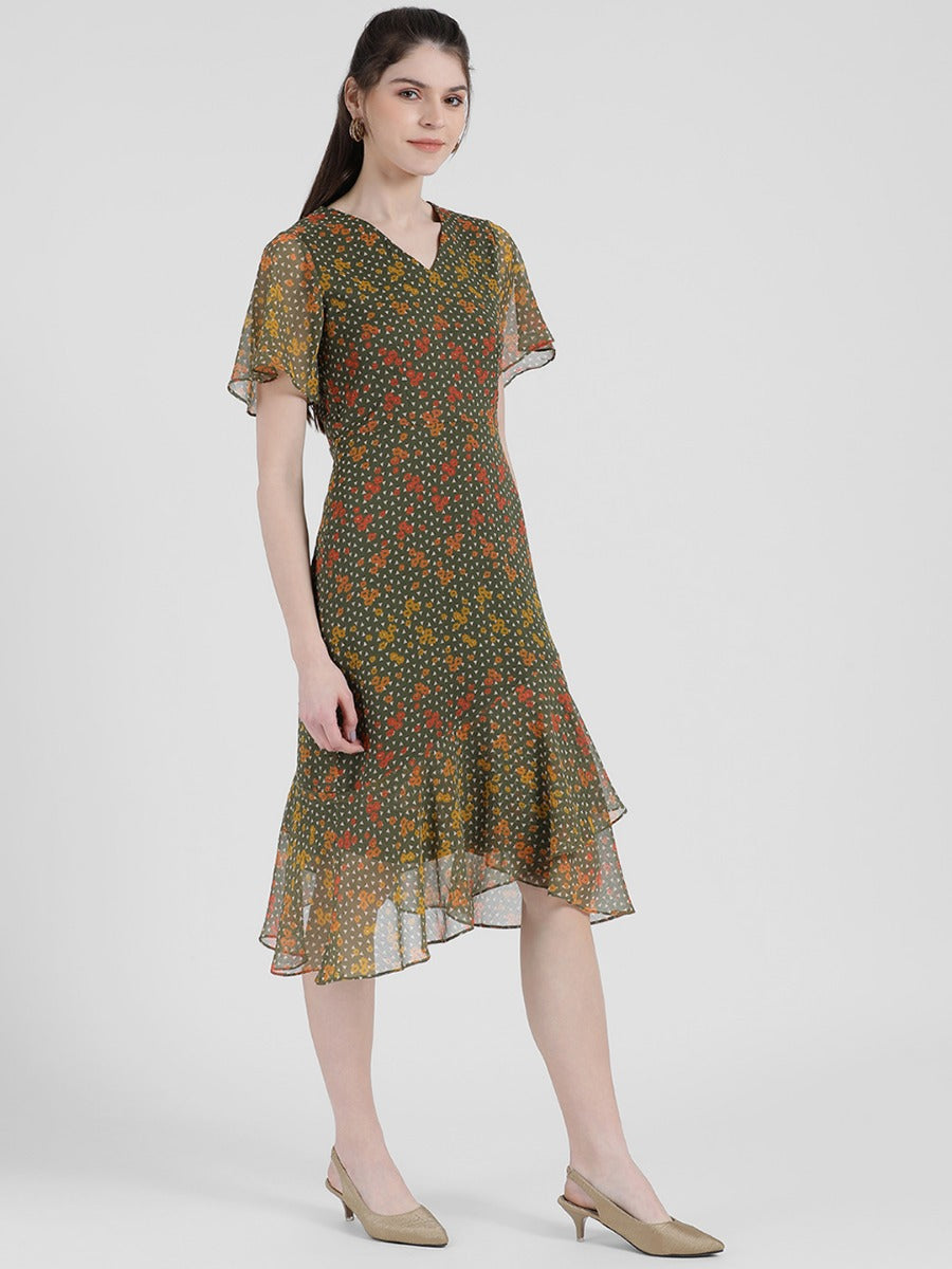 Green Floral Printed Sheath Dress