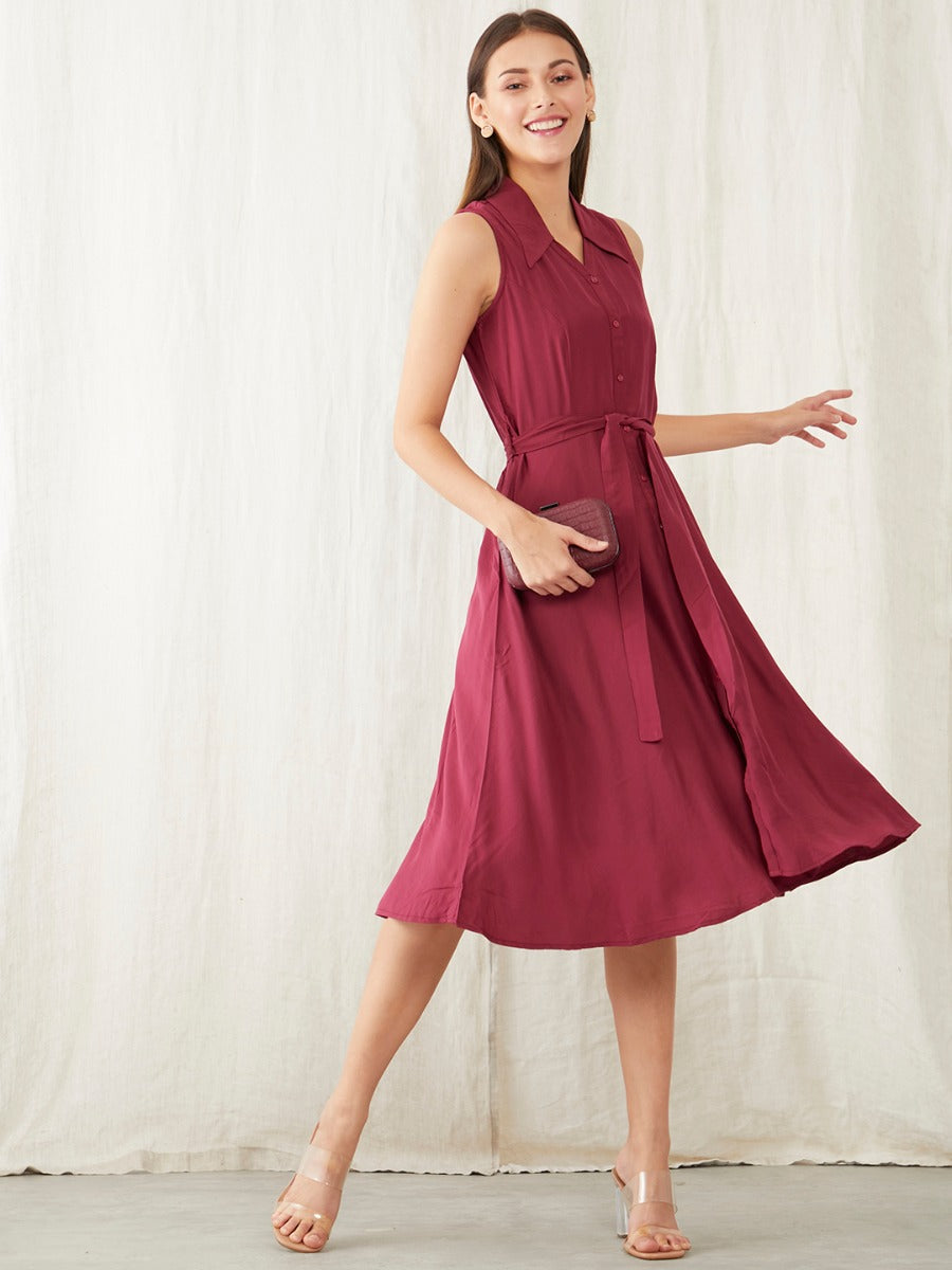 Red Solid Sheath Dress