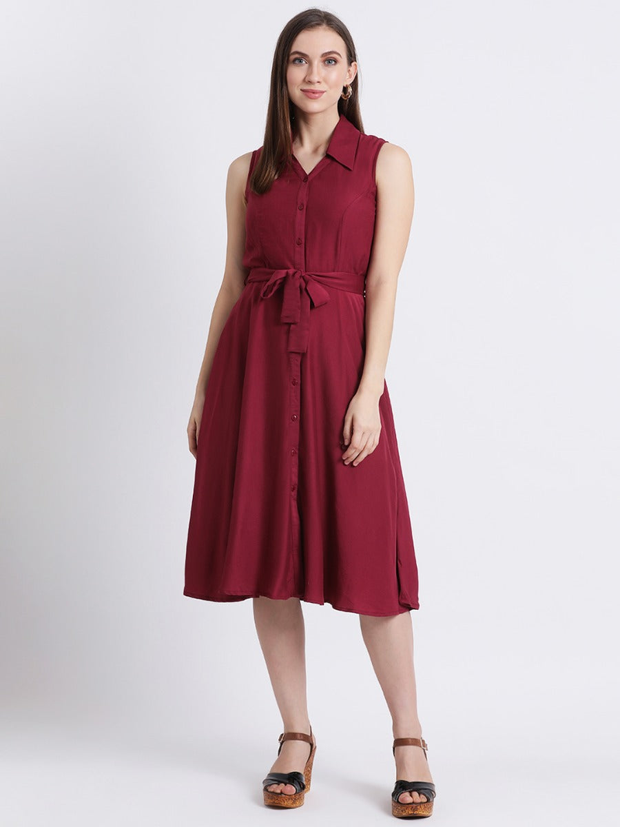 Red Solid Sheath Dress