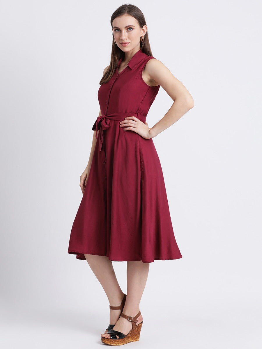 Red Solid Sheath Dress