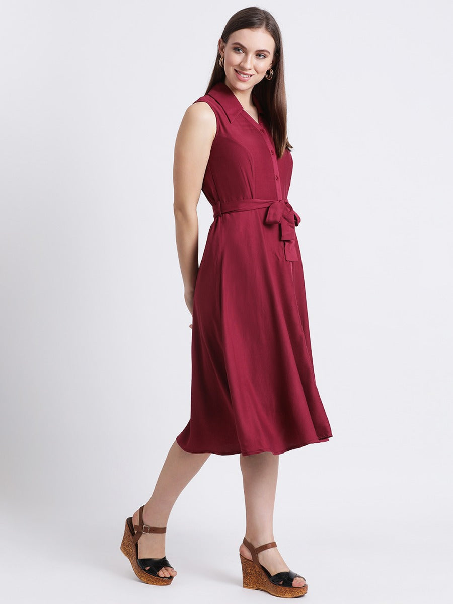 Red Solid Sheath Dress