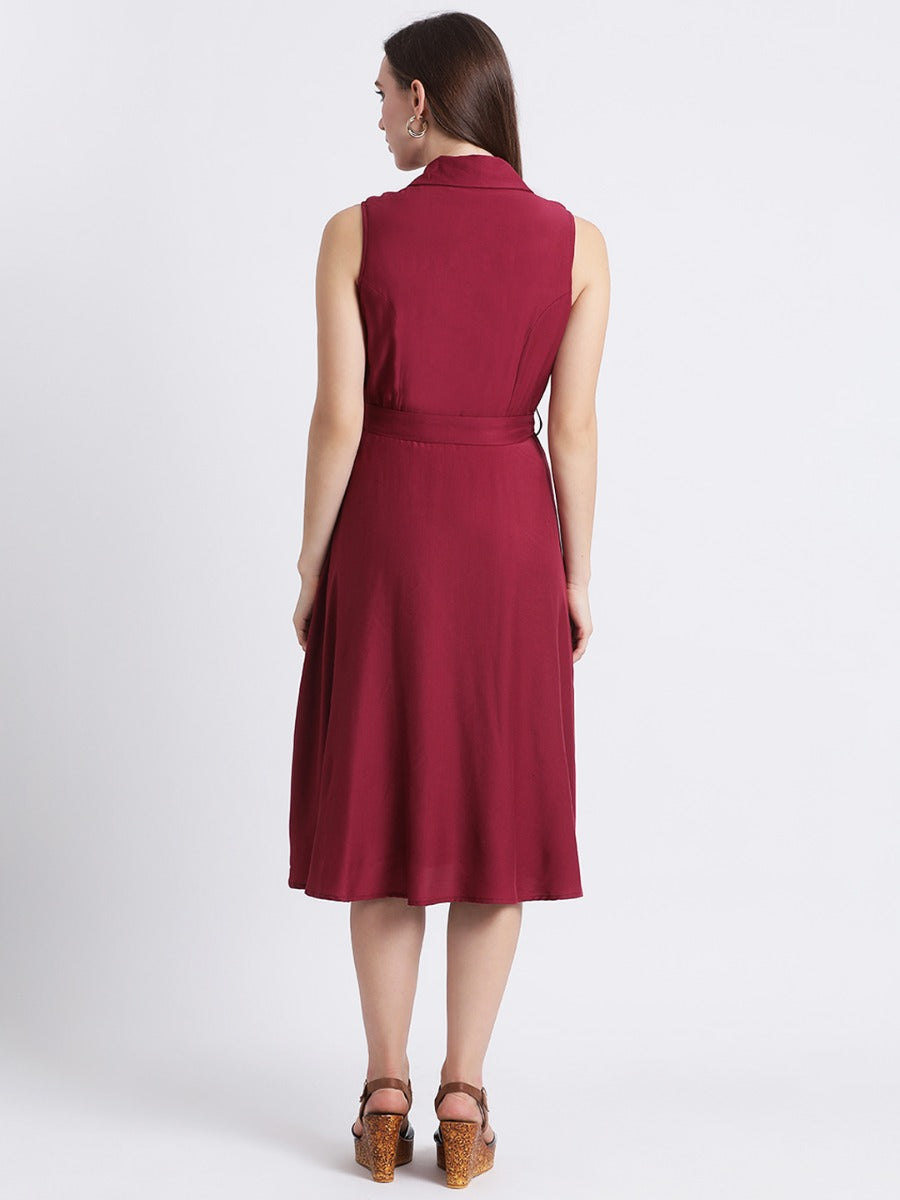 Red Solid Sheath Dress