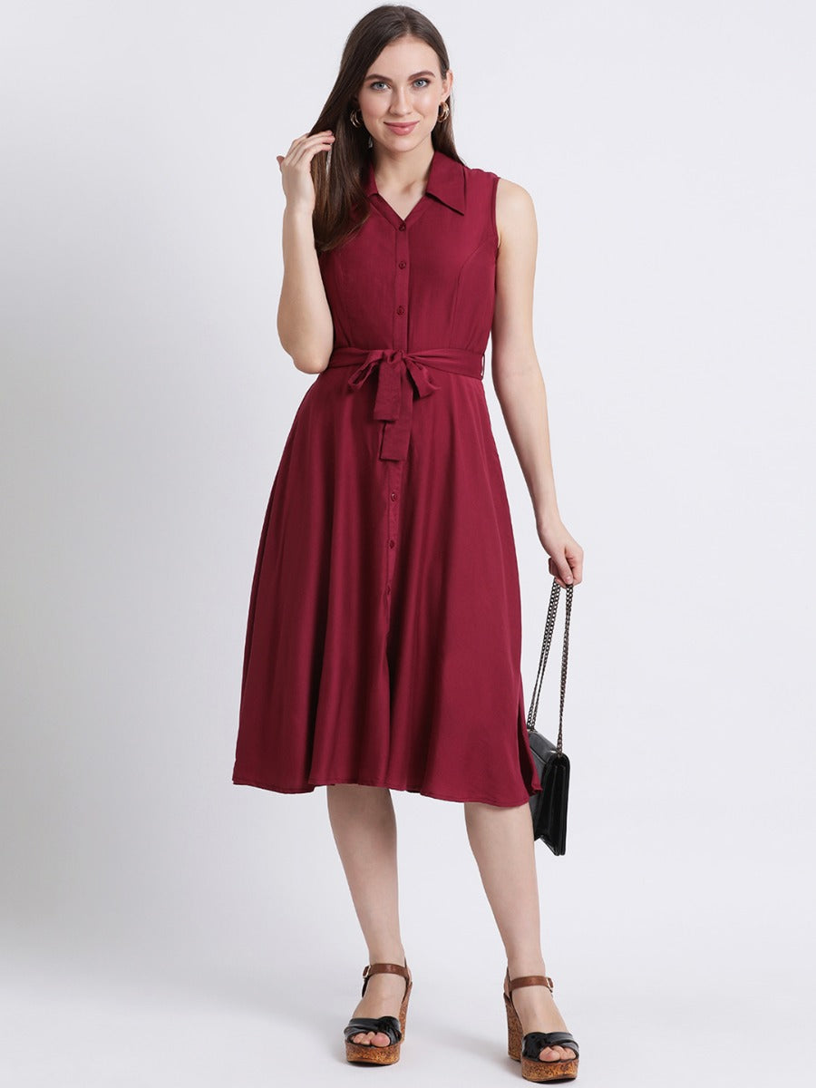 Red Solid Sheath Dress