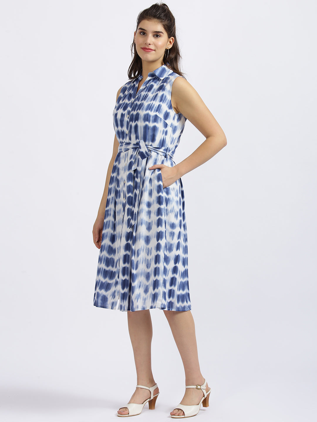 Blue Tie and Dye A-Line Midi Dress