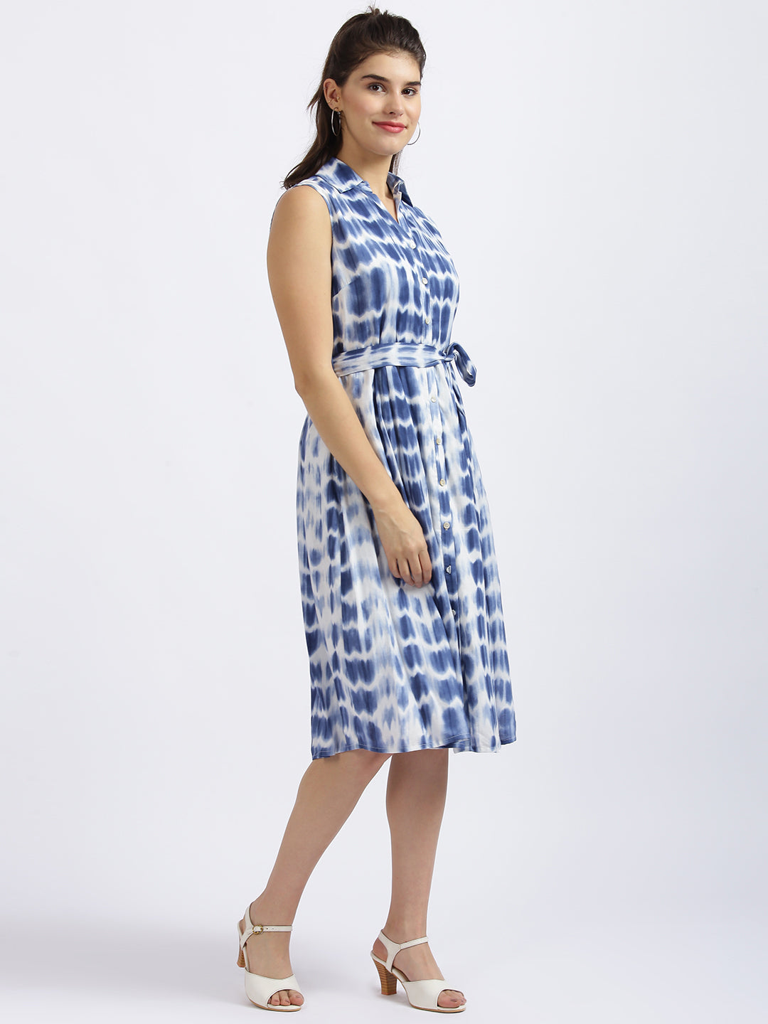 Blue Tie and Dye A-Line Midi Dress