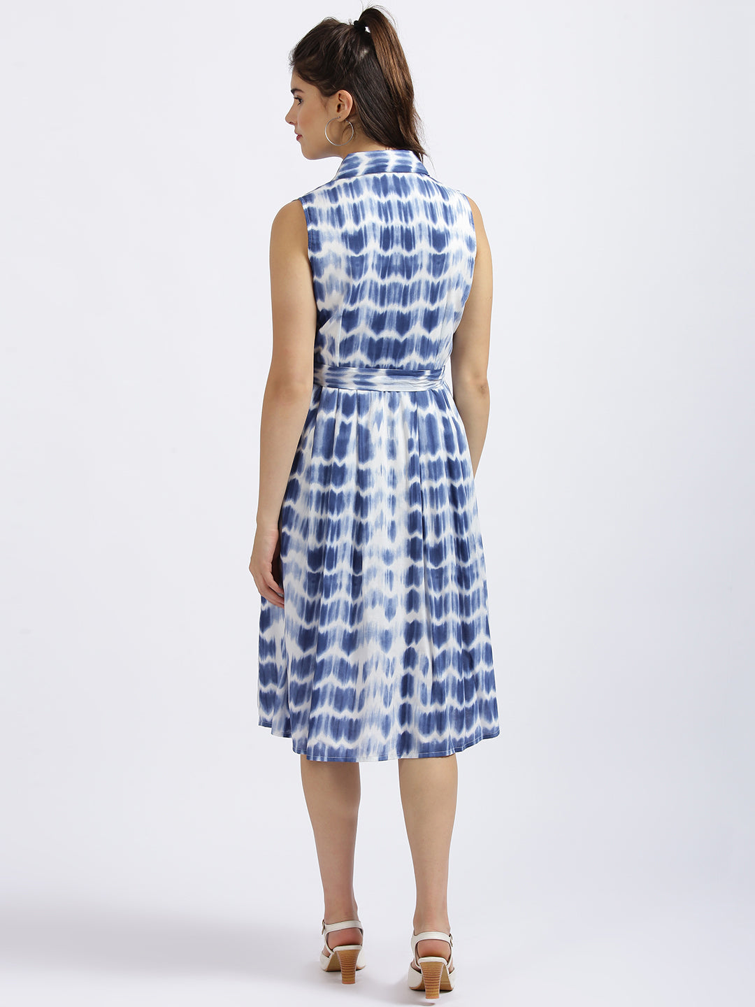 Blue Tie and Dye A-Line Midi Dress