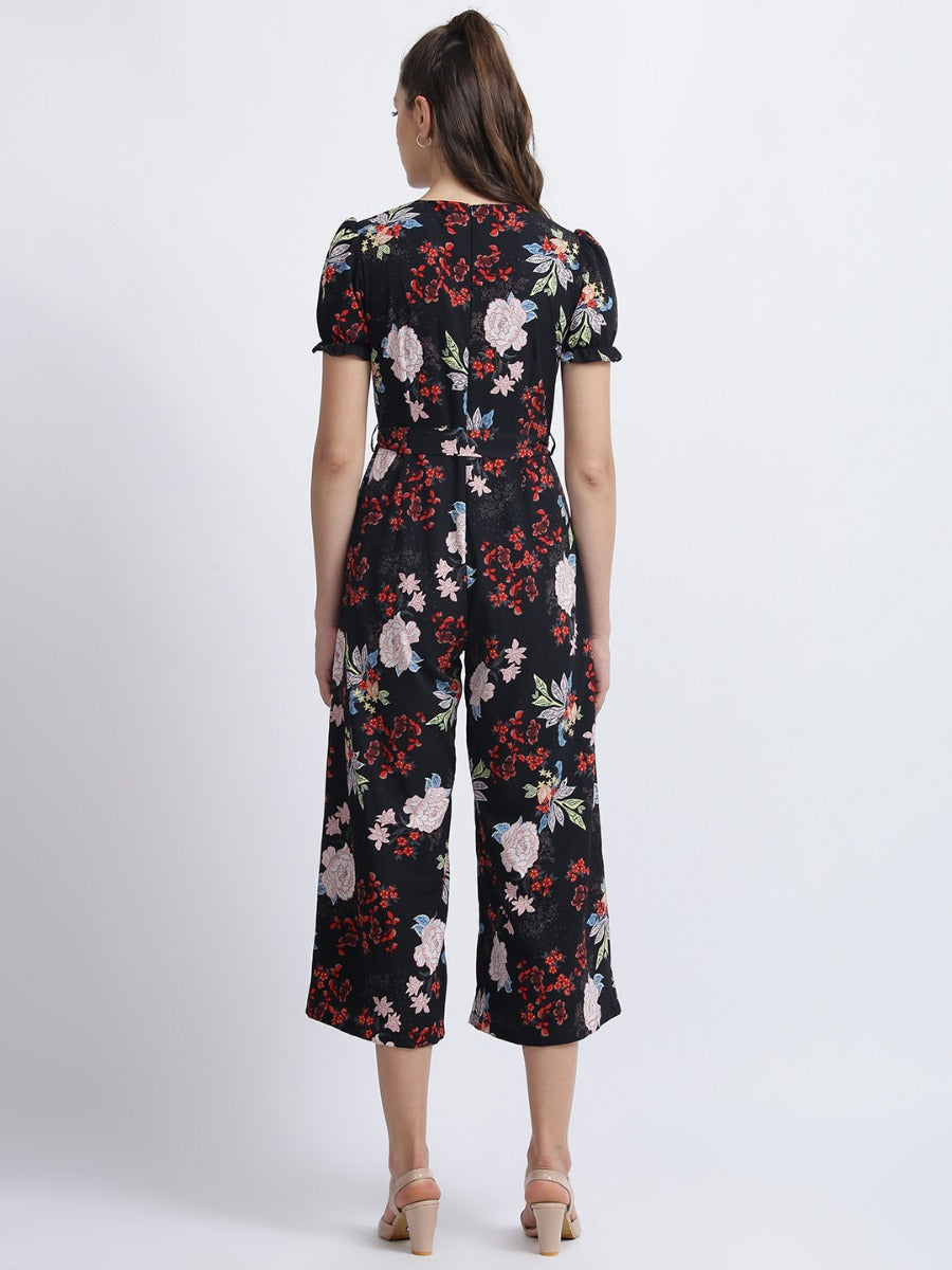 Black Floral Print Straight Jumpsuit