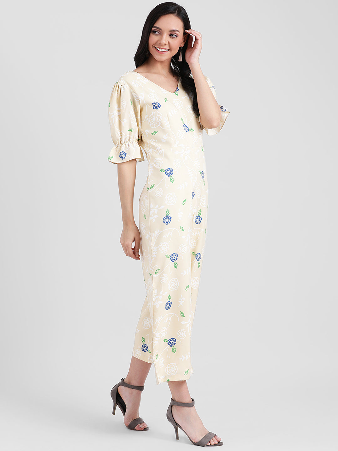 Beige Printed Basic Jumpsuit