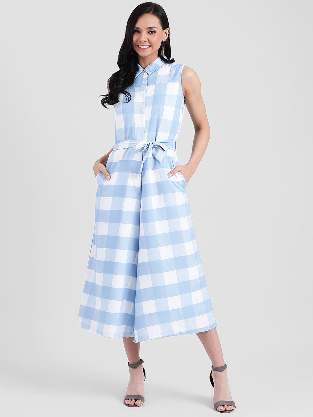 Blue Checked Jumpsuit