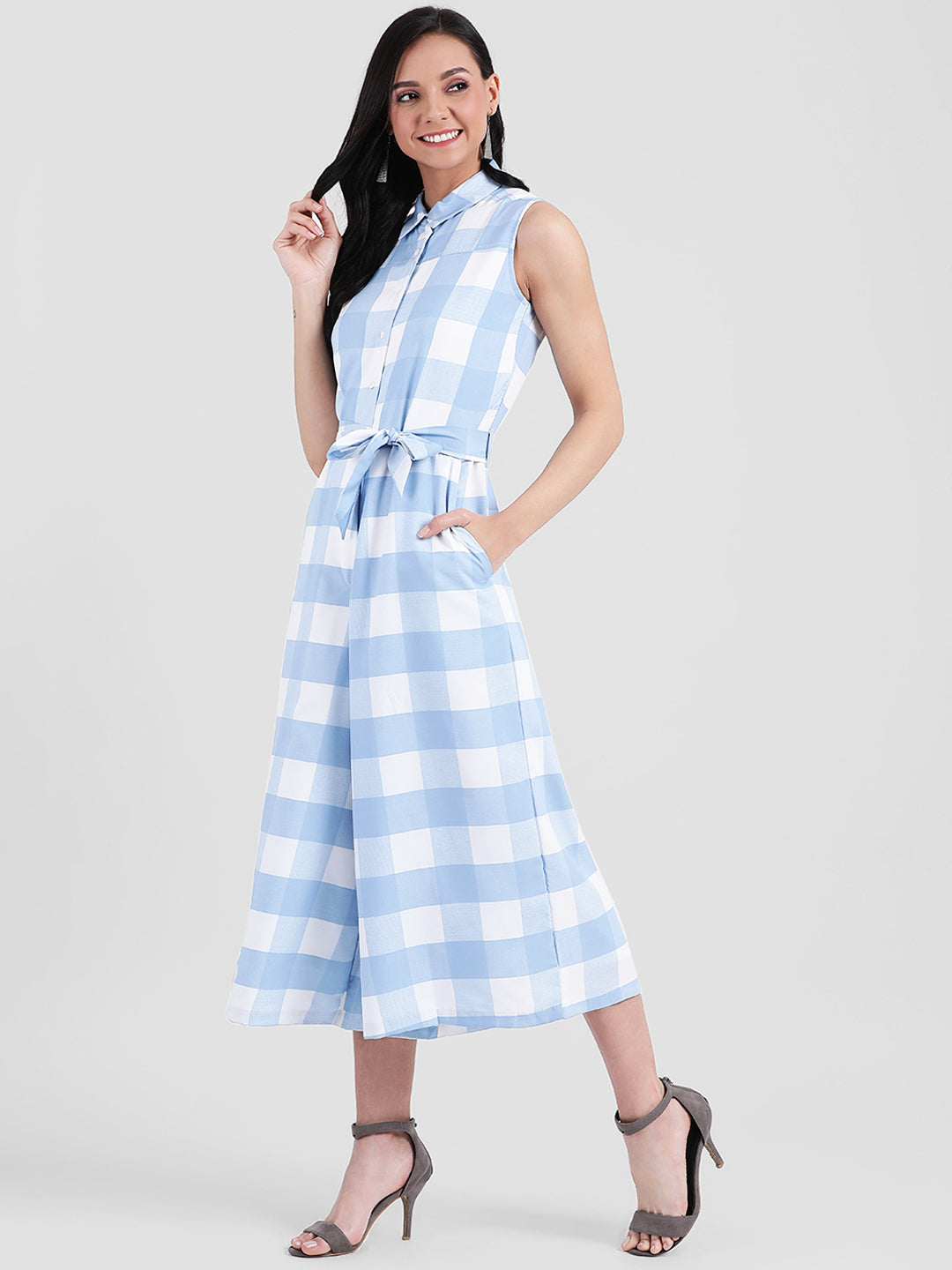 Blue Checked Jumpsuit