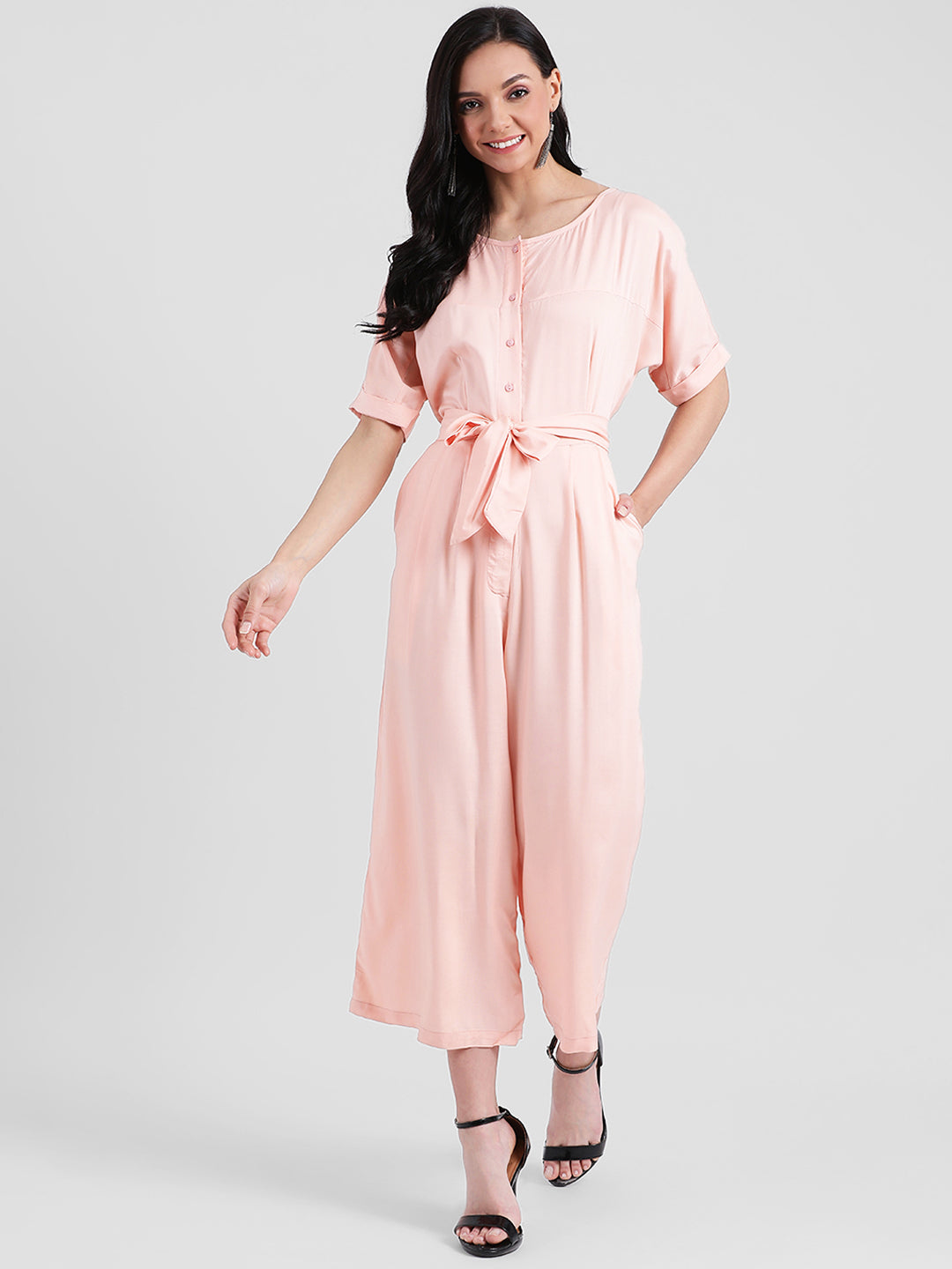 Peach Solid Basic Jumpsuit