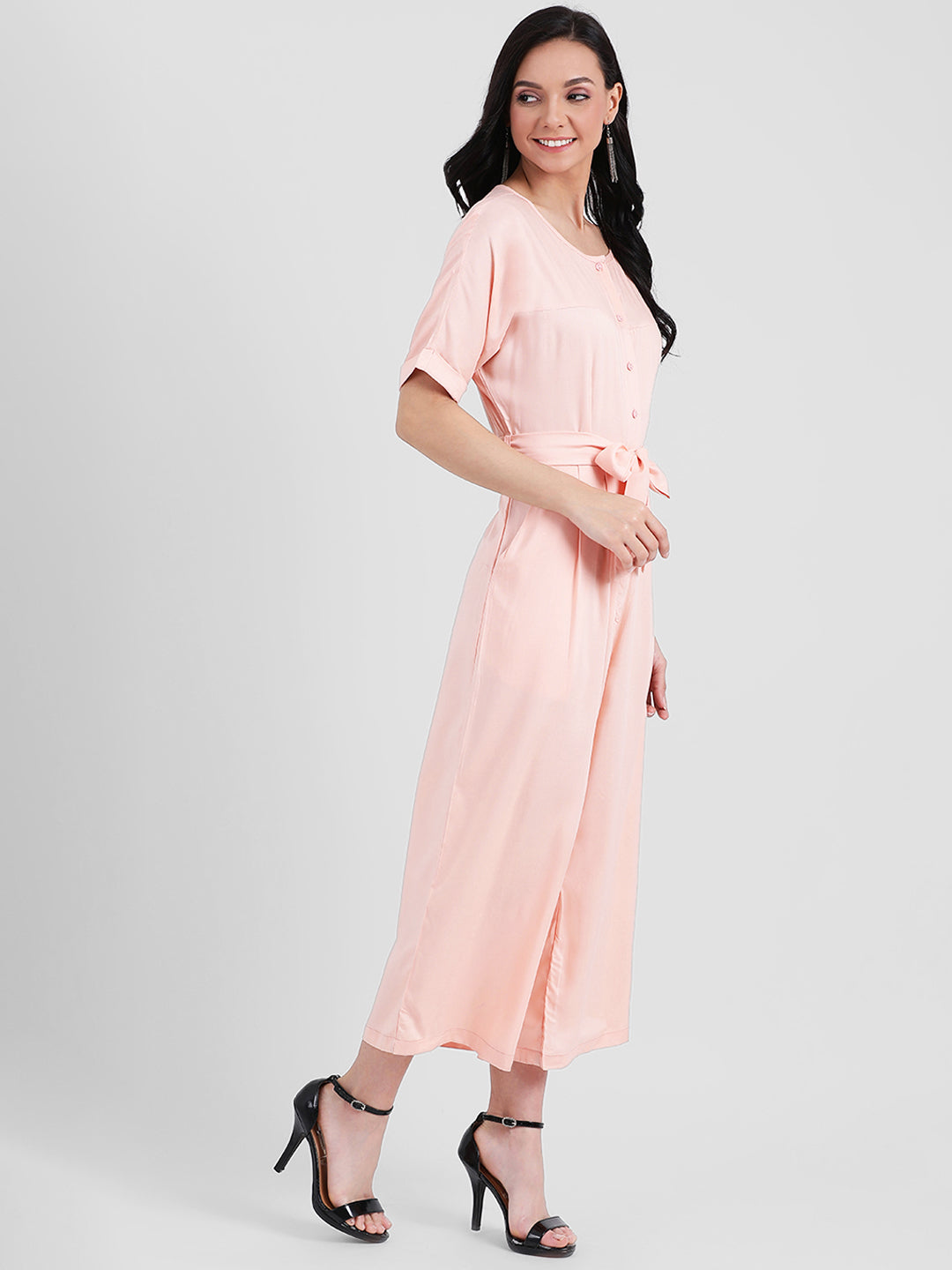 Peach Solid Basic Jumpsuit