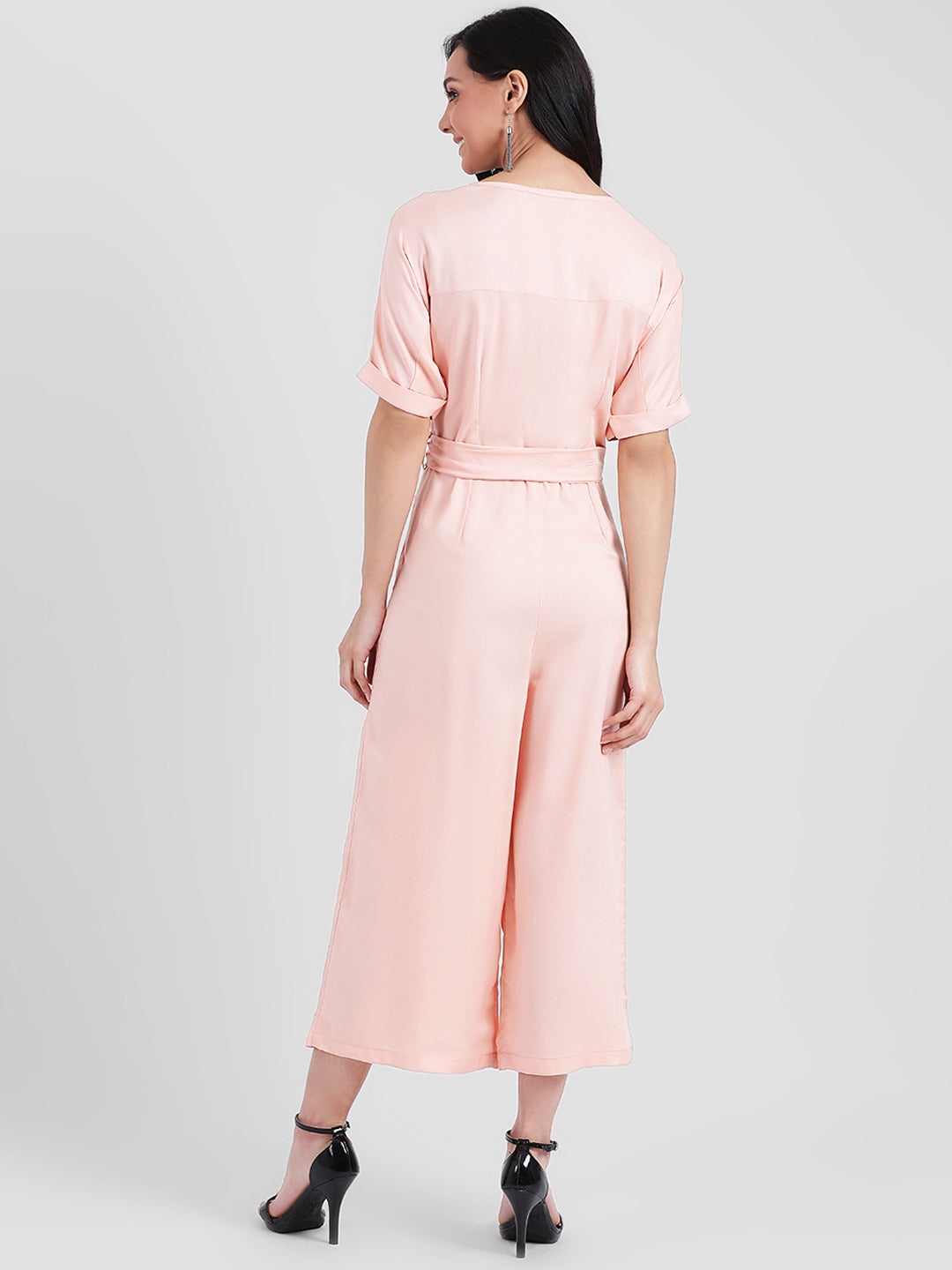 Peach Solid Basic Jumpsuit