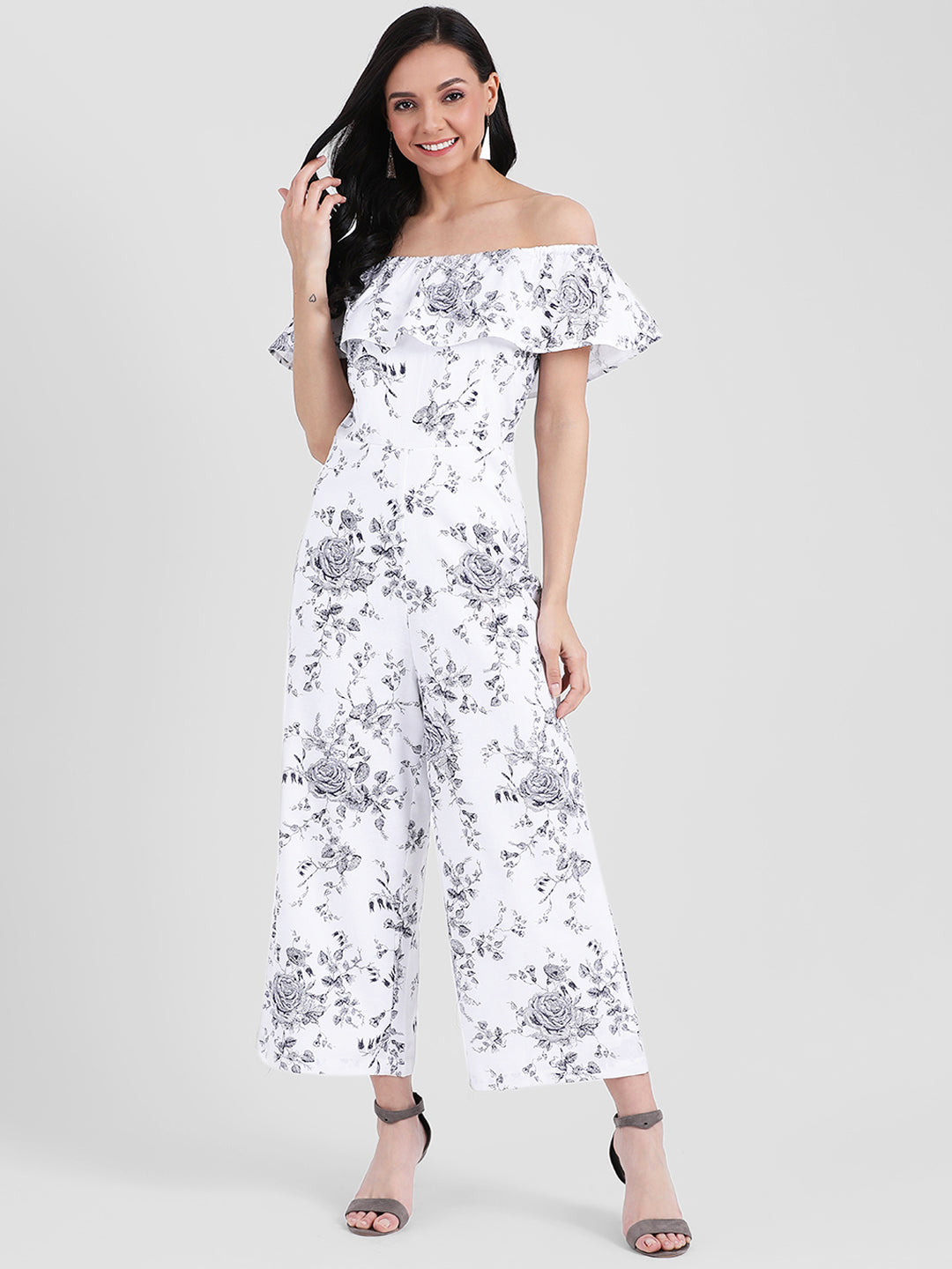 White Printed Basic Jumpsuit