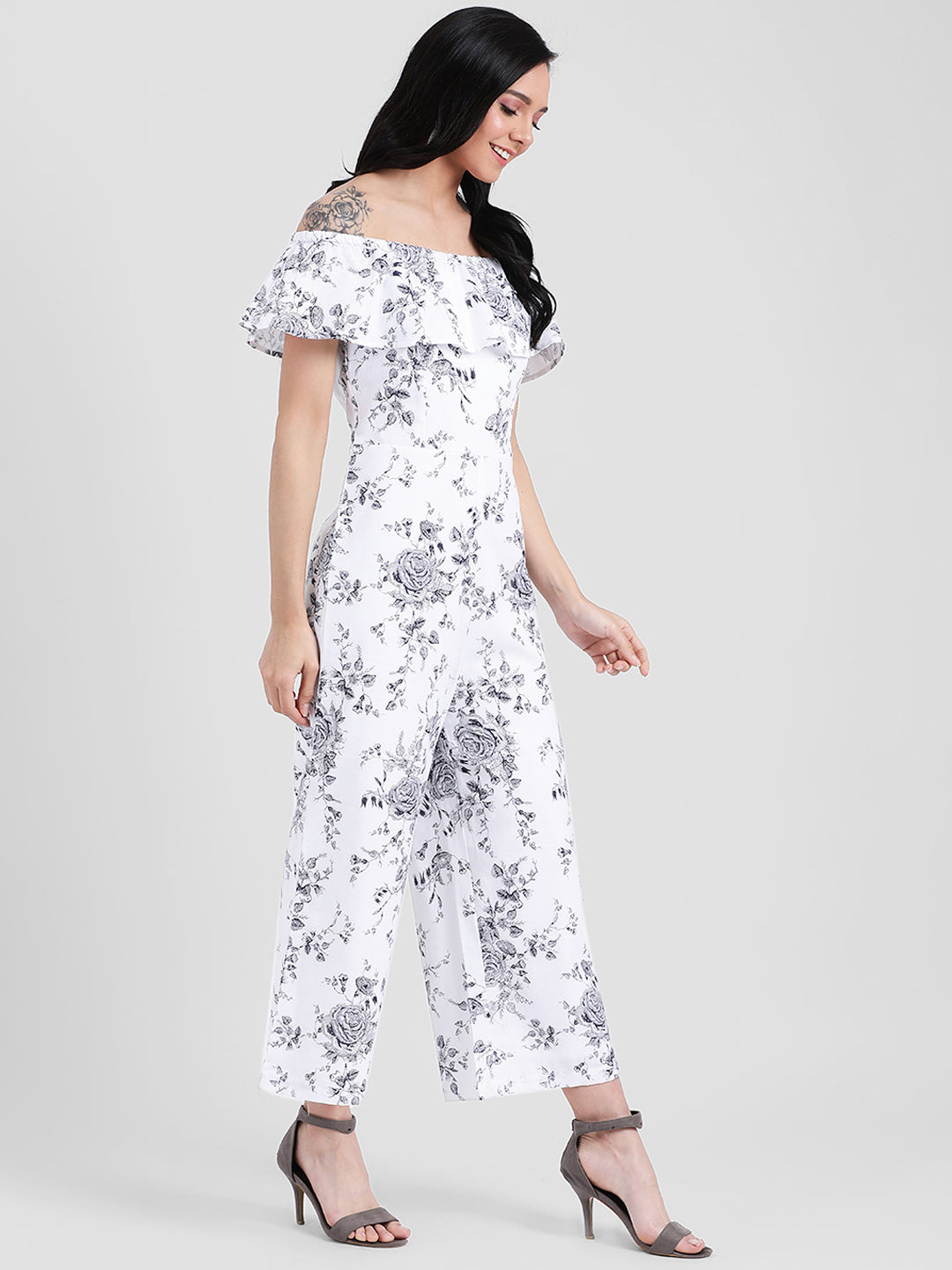 White Printed Basic Jumpsuit