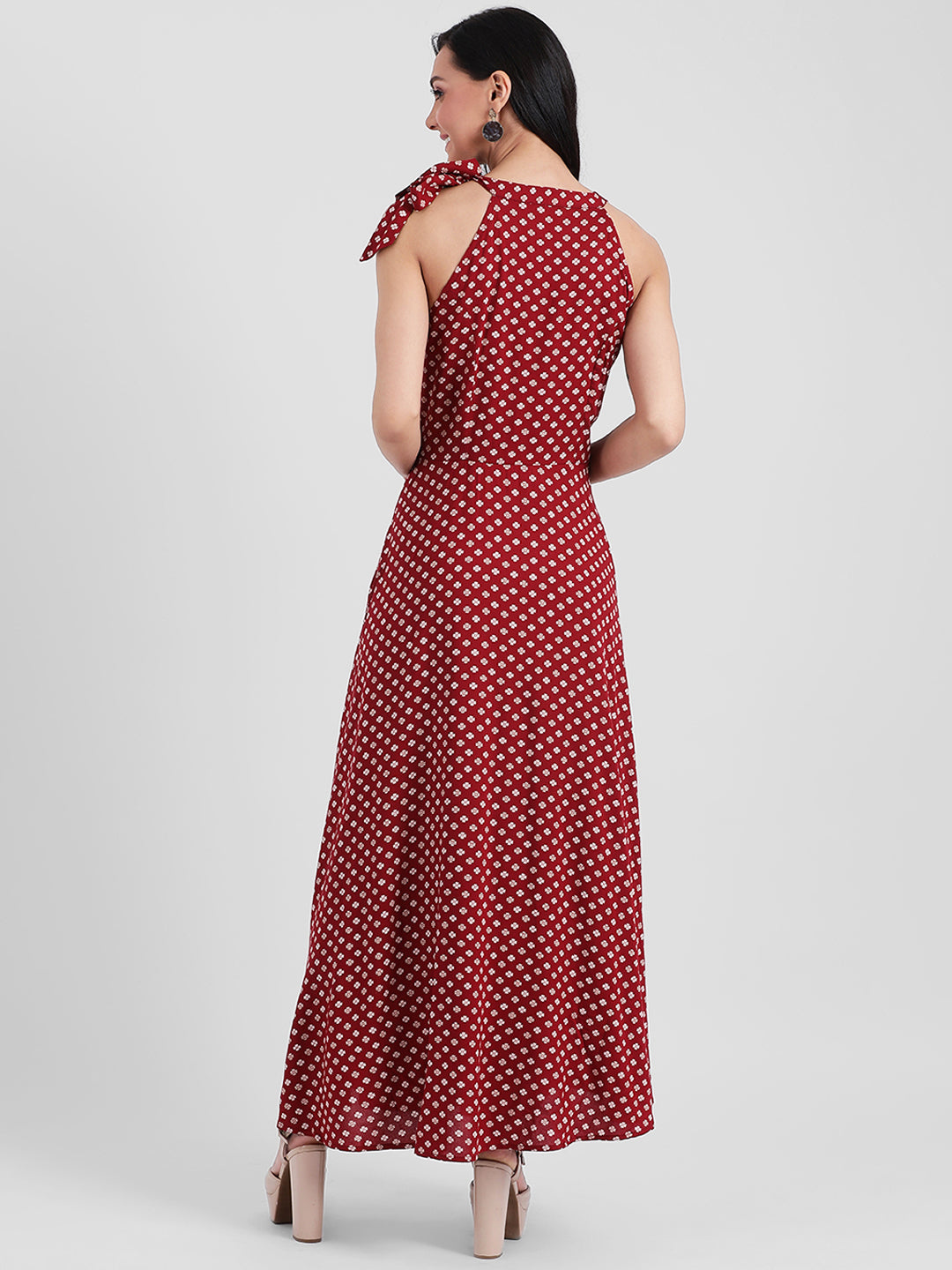 Red Floral Print A-Line Maxi Dress