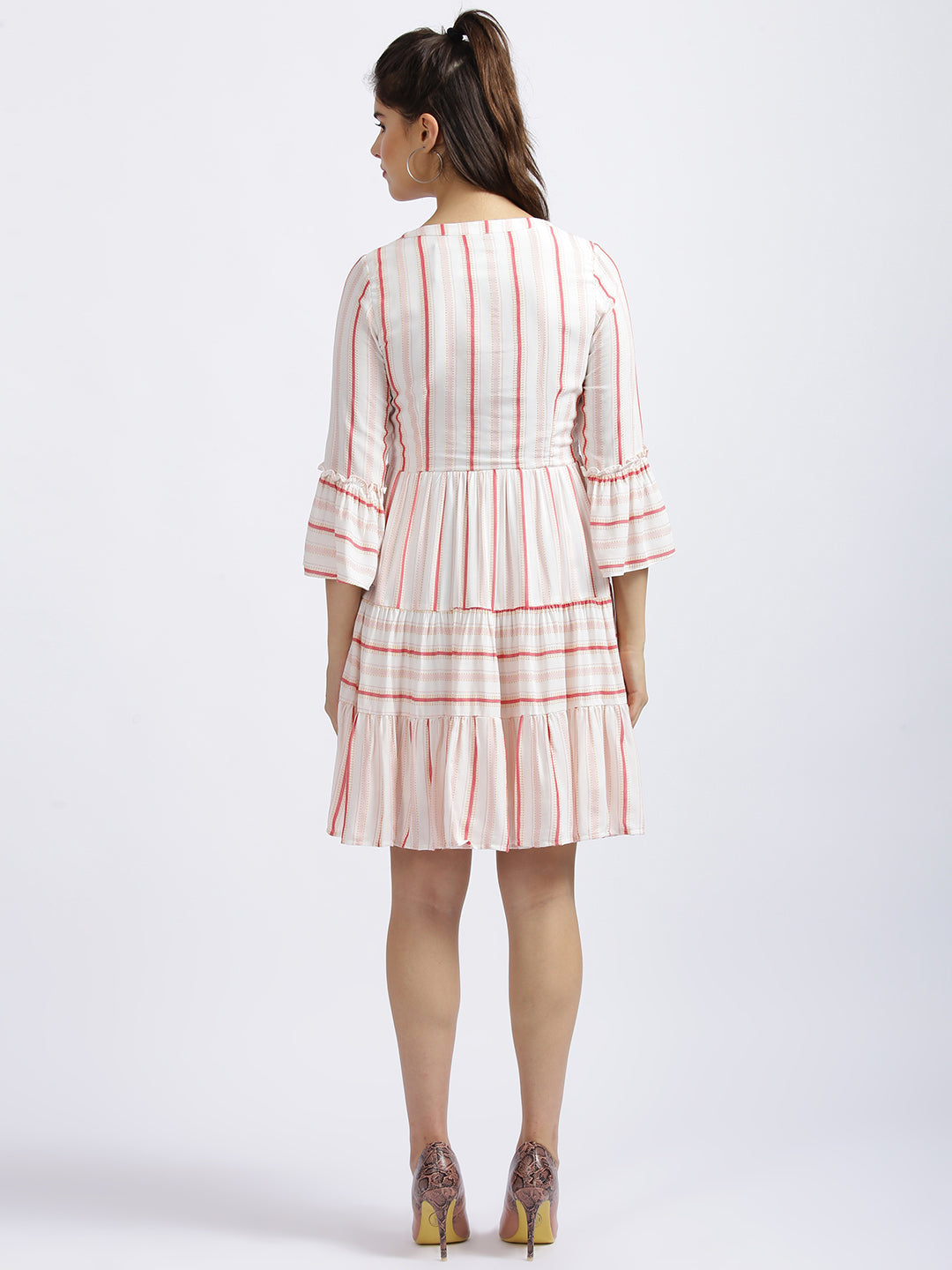 Off White Striped Tiered Dress