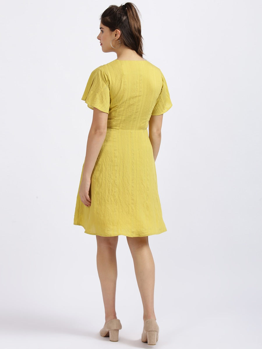 Yellow Self Design Fit & Flare Dress