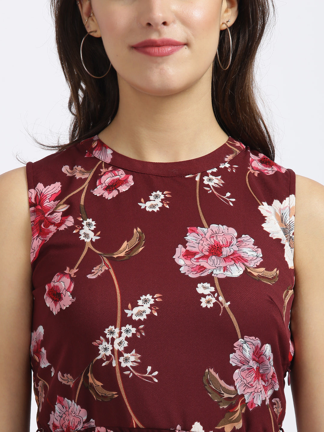 Maroon Floral Print Fit & Flare Dress