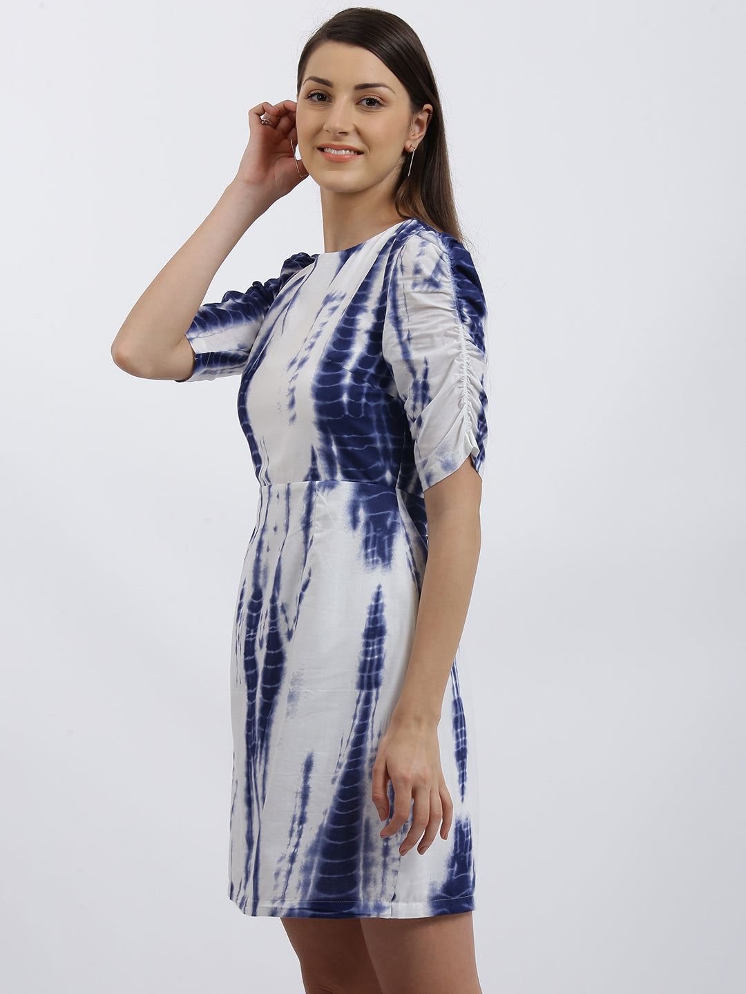 Blue & White Tie and Dye Gathered Dress