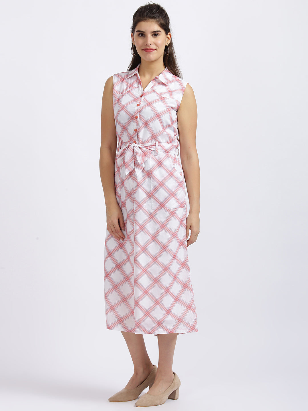 White Checkered Regular Jumpsuit