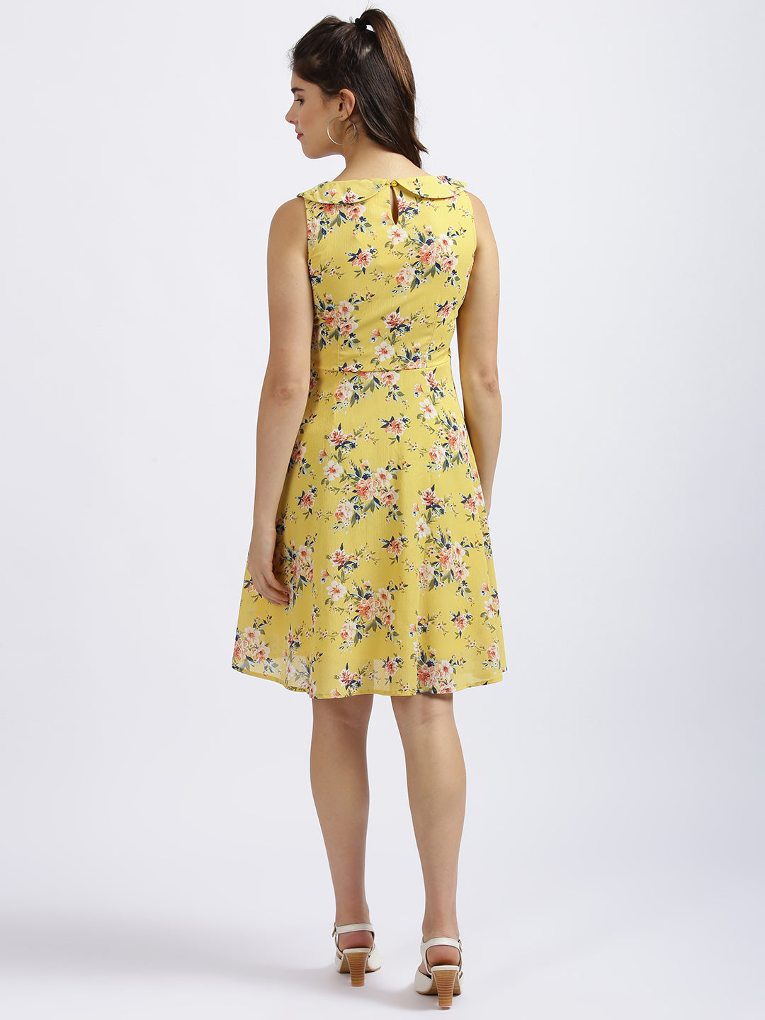 Yellow Floral Print Fit & Flare Dress