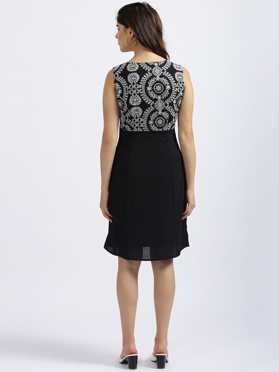 Black Embroidered A-Line Dress