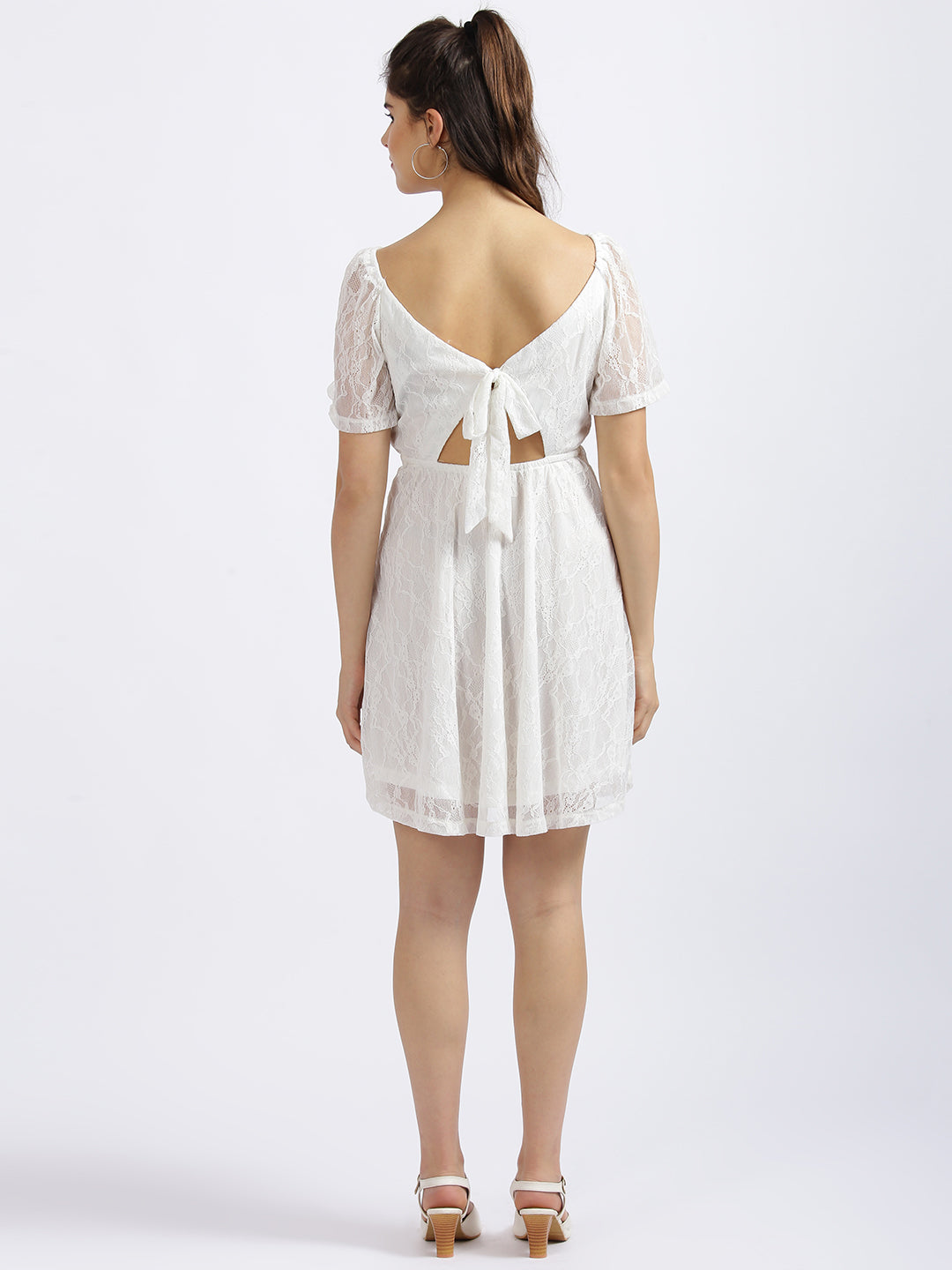 White Self Design Fit & Flare Dress