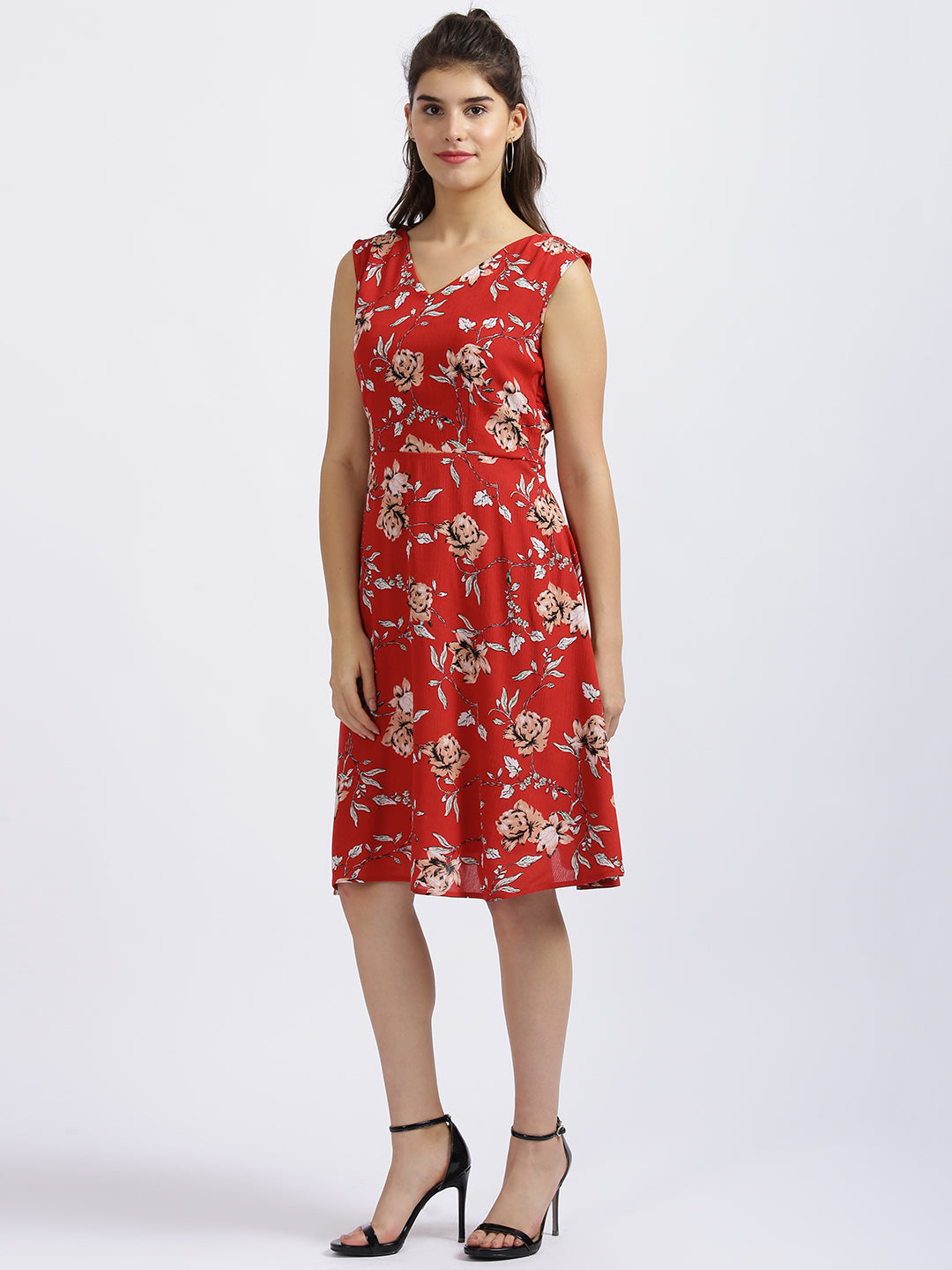 Red Floral Print Fit & Flare Dress