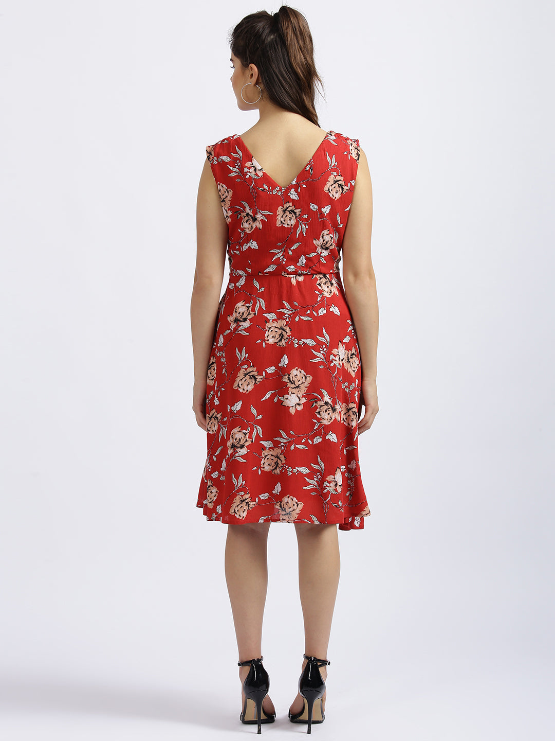 Red Floral Print Fit & Flare Dress