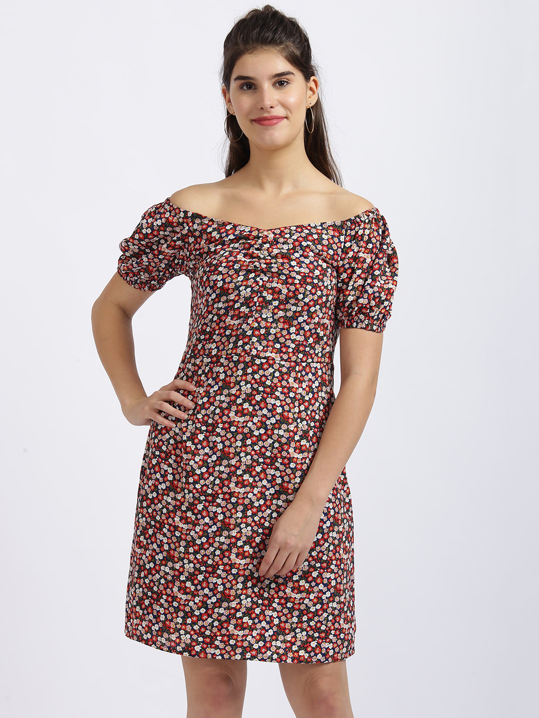 Multi Floral Print A-Line Dress