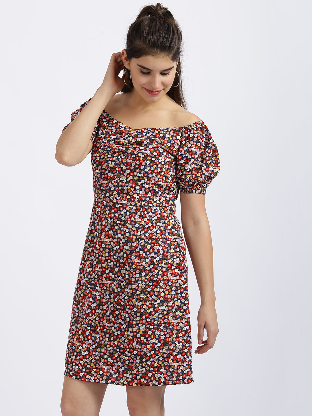 Multi Floral Print A-Line Dress