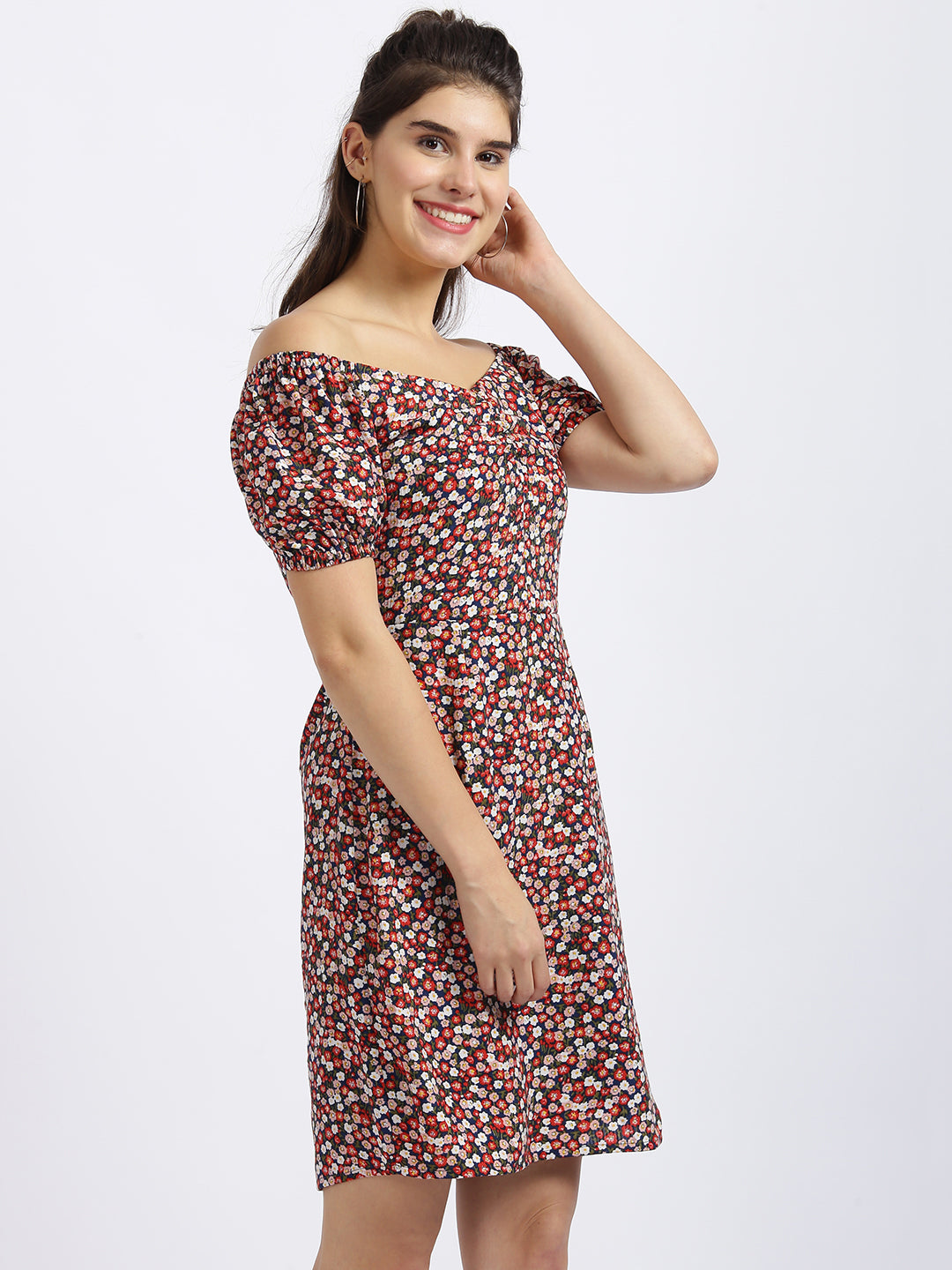 Multi Floral Print A-Line Dress