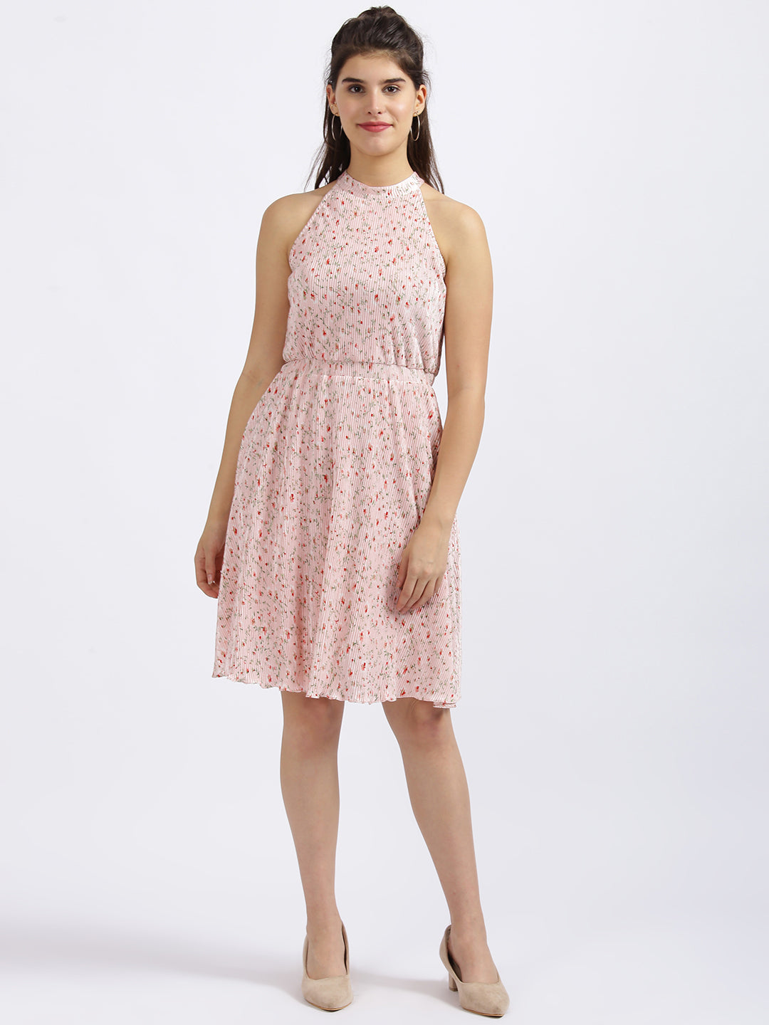 Pink Floral Print Fit & Flare Dress