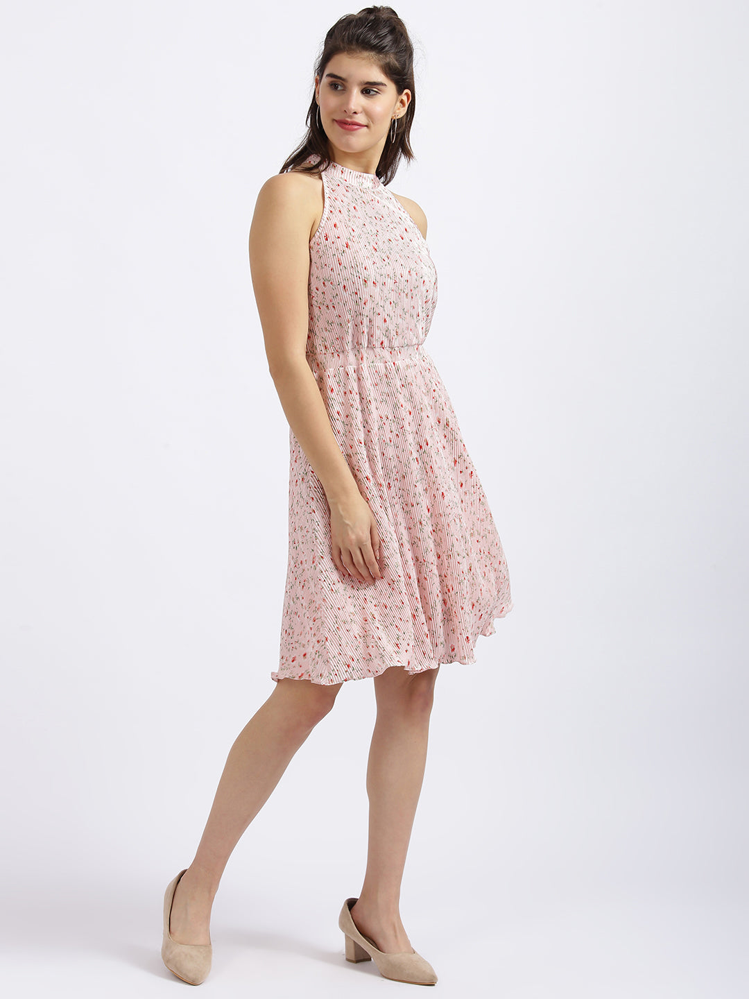 Pink Floral Print Fit & Flare Dress