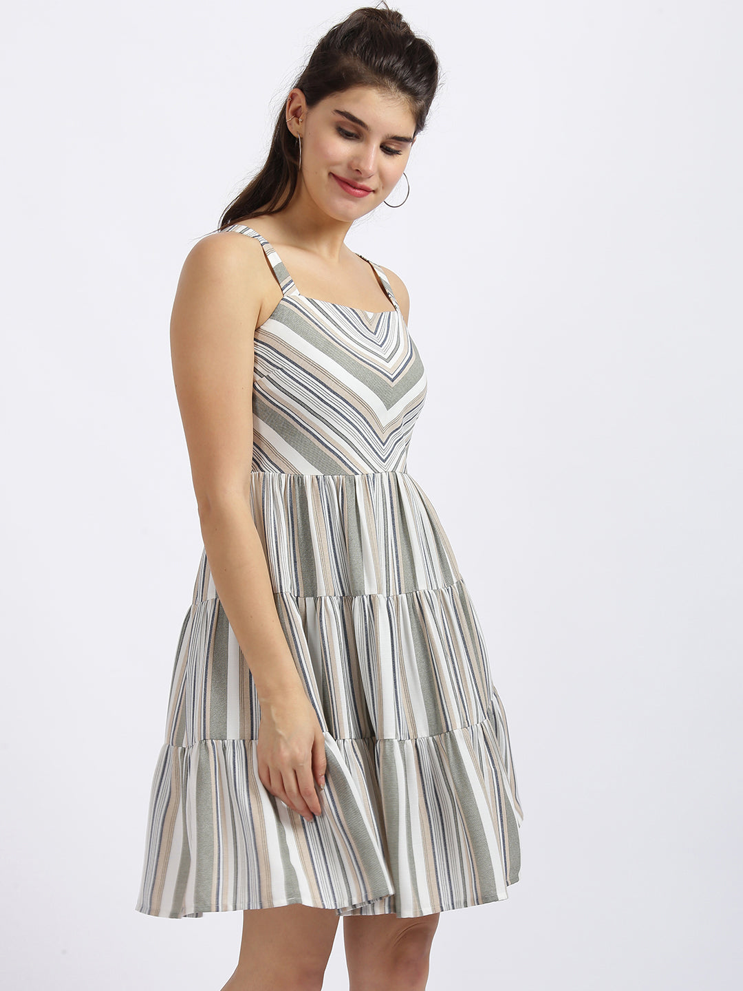 White Striped Tiered Dress