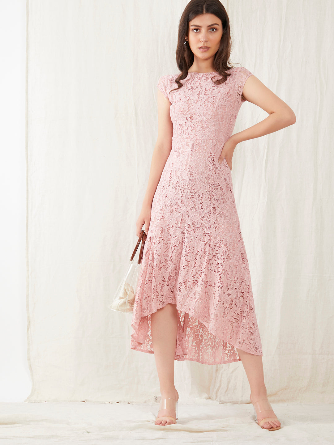 Pink Solid Fit & Flare Dress