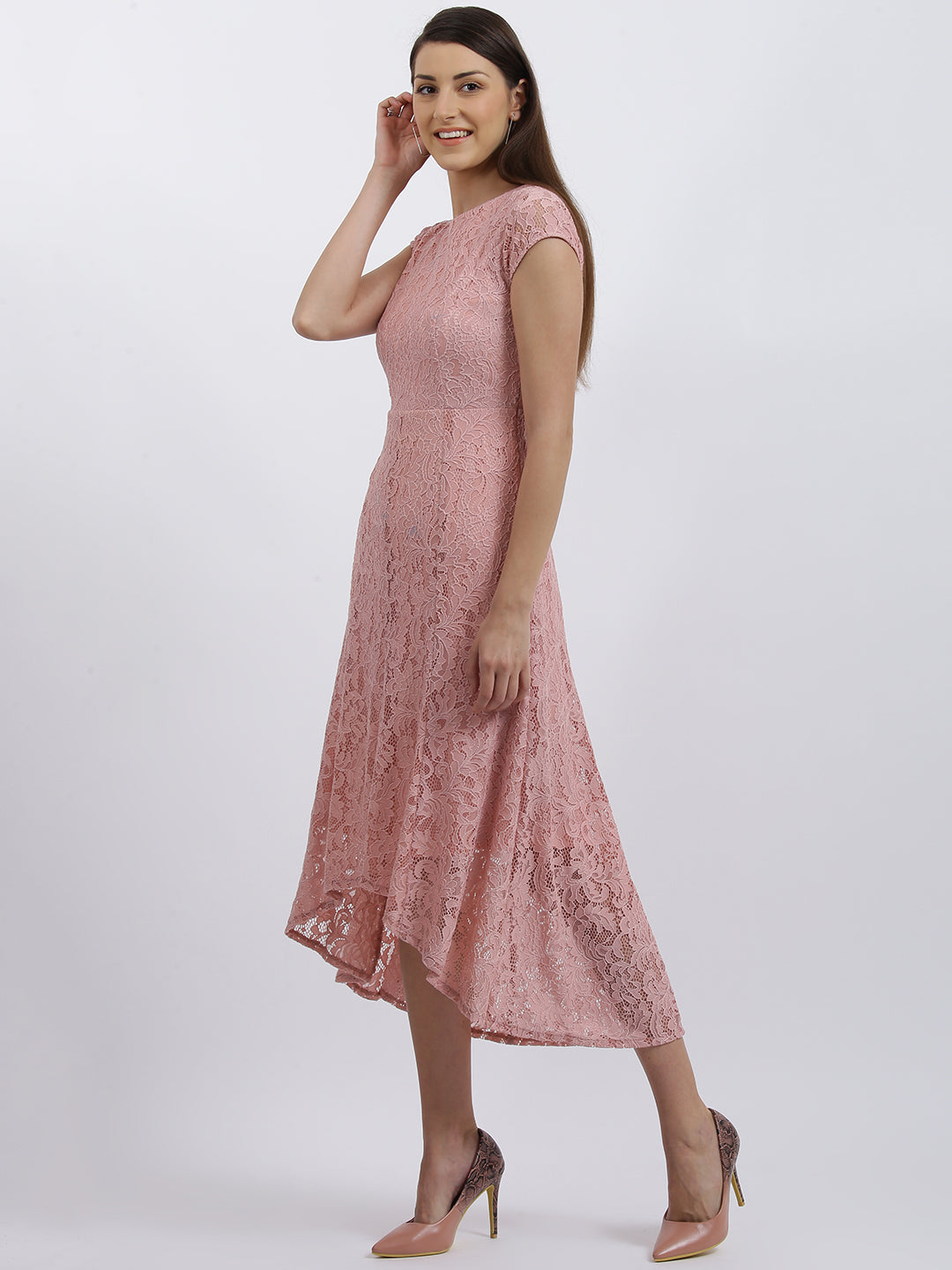 Pink Solid Fit & Flare Dress