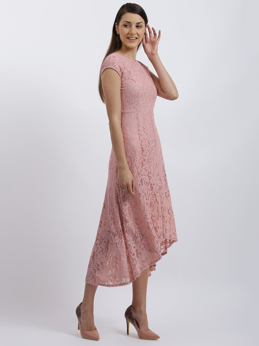 Pink Solid Fit & Flare Dress