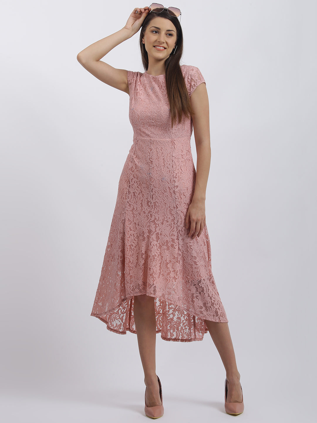 Pink Solid Fit & Flare Dress