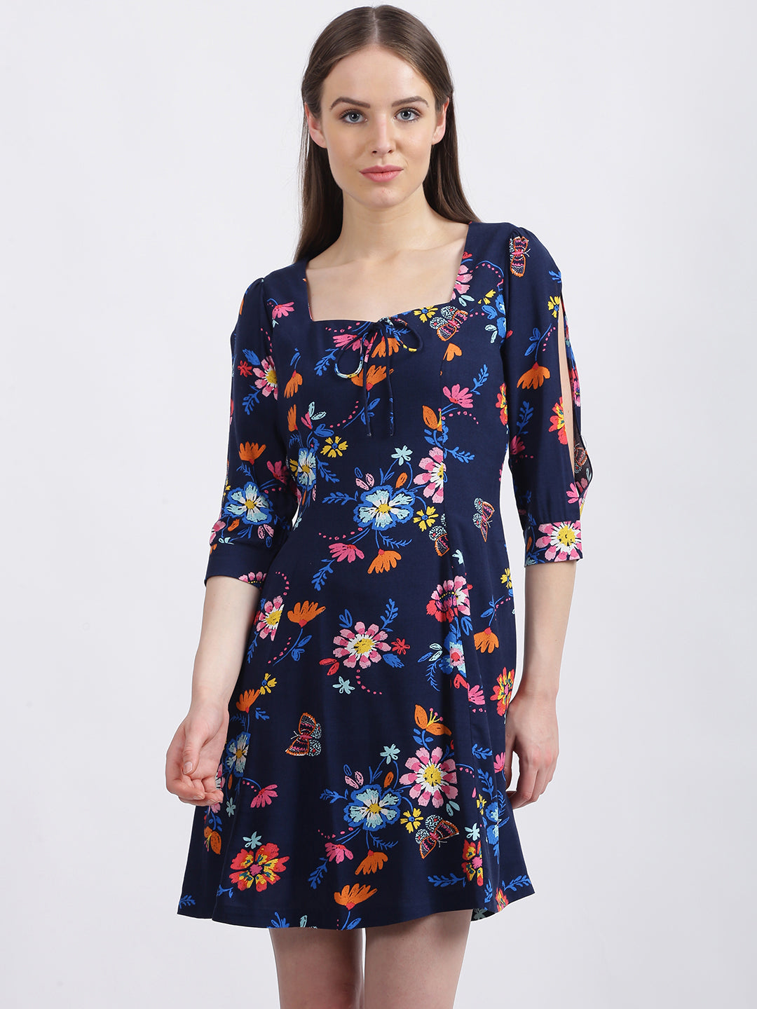 Blue Floral Print Sheath Dress