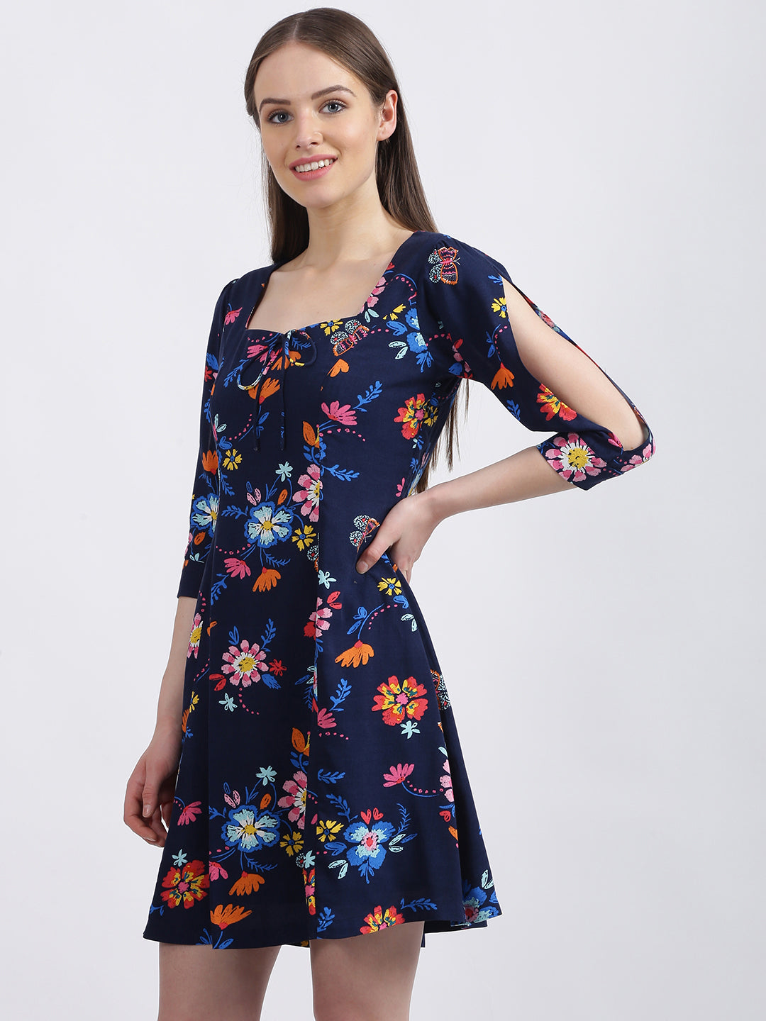 Blue Floral Print Sheath Dress