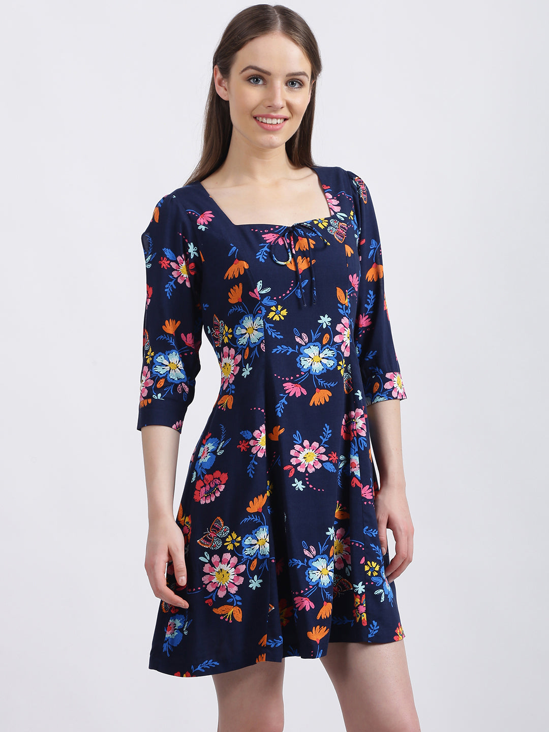 Blue Floral Print Sheath Dress