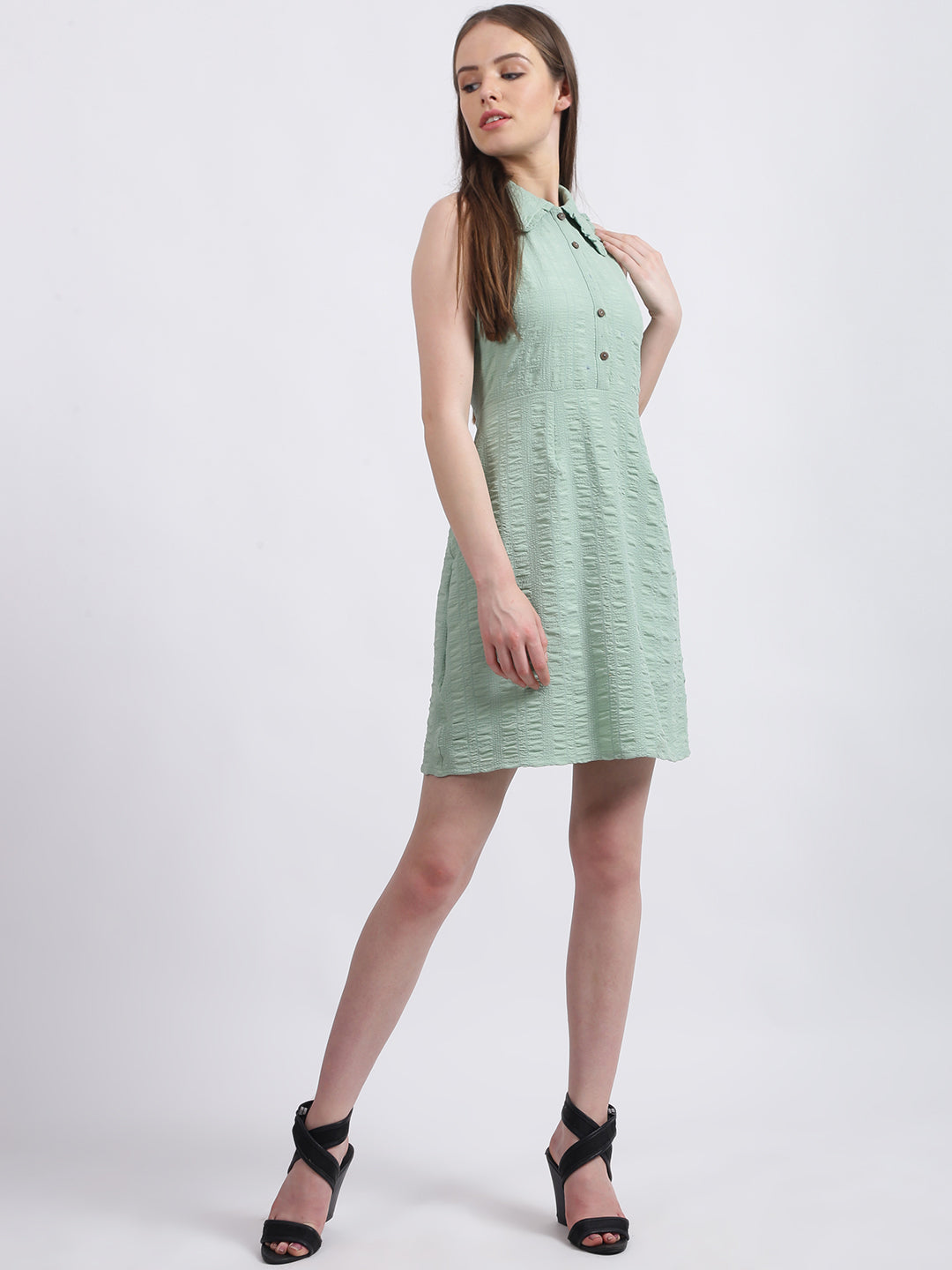 Mint Green Solid Fit & Flare Dress