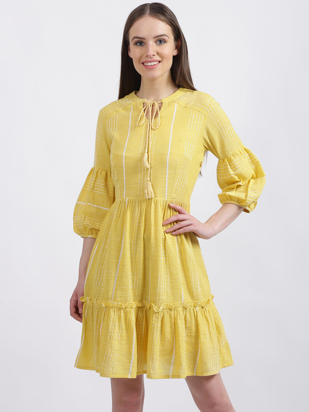 Yellow Solid Tiered Dress