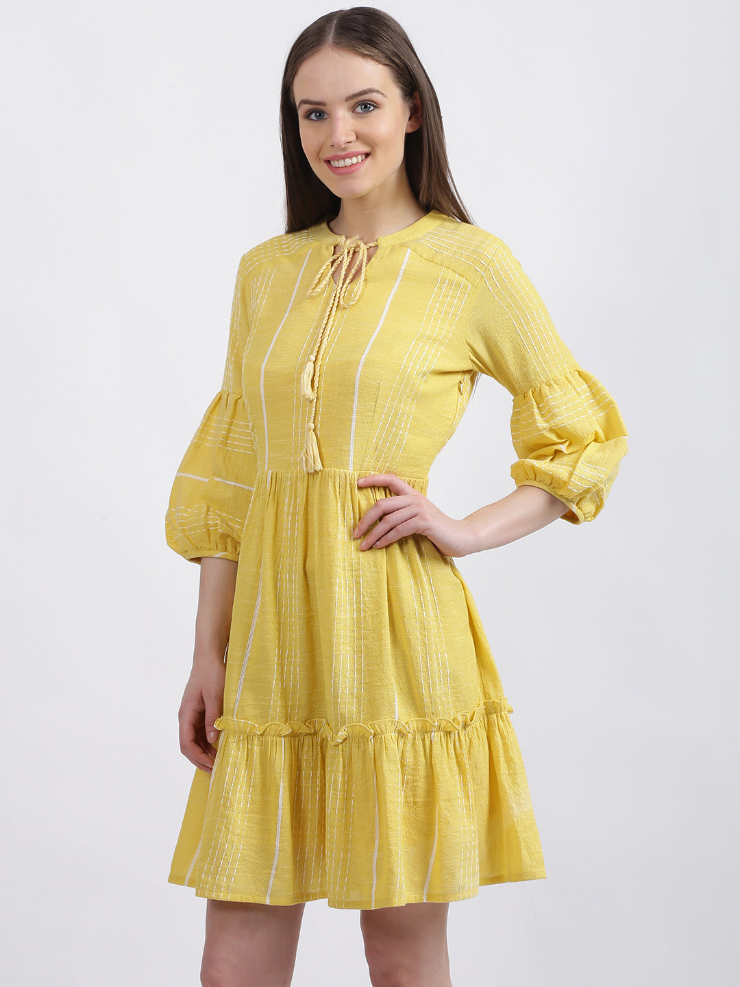 Yellow Solid Tiered Dress