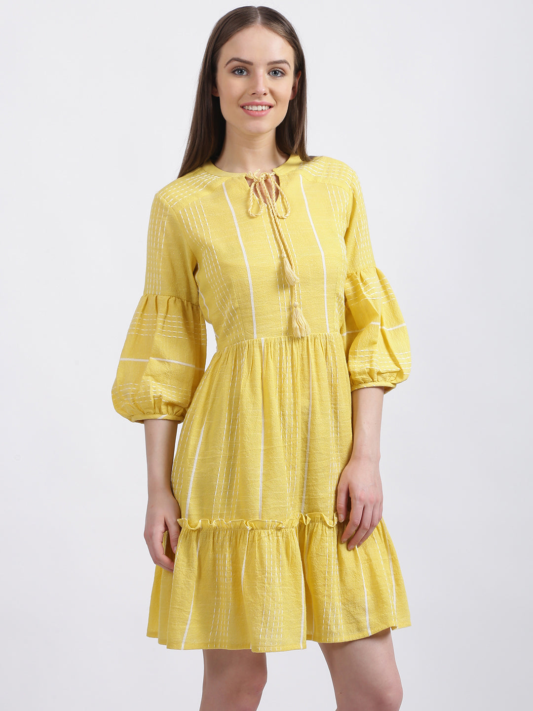 Yellow Solid Tiered Dress