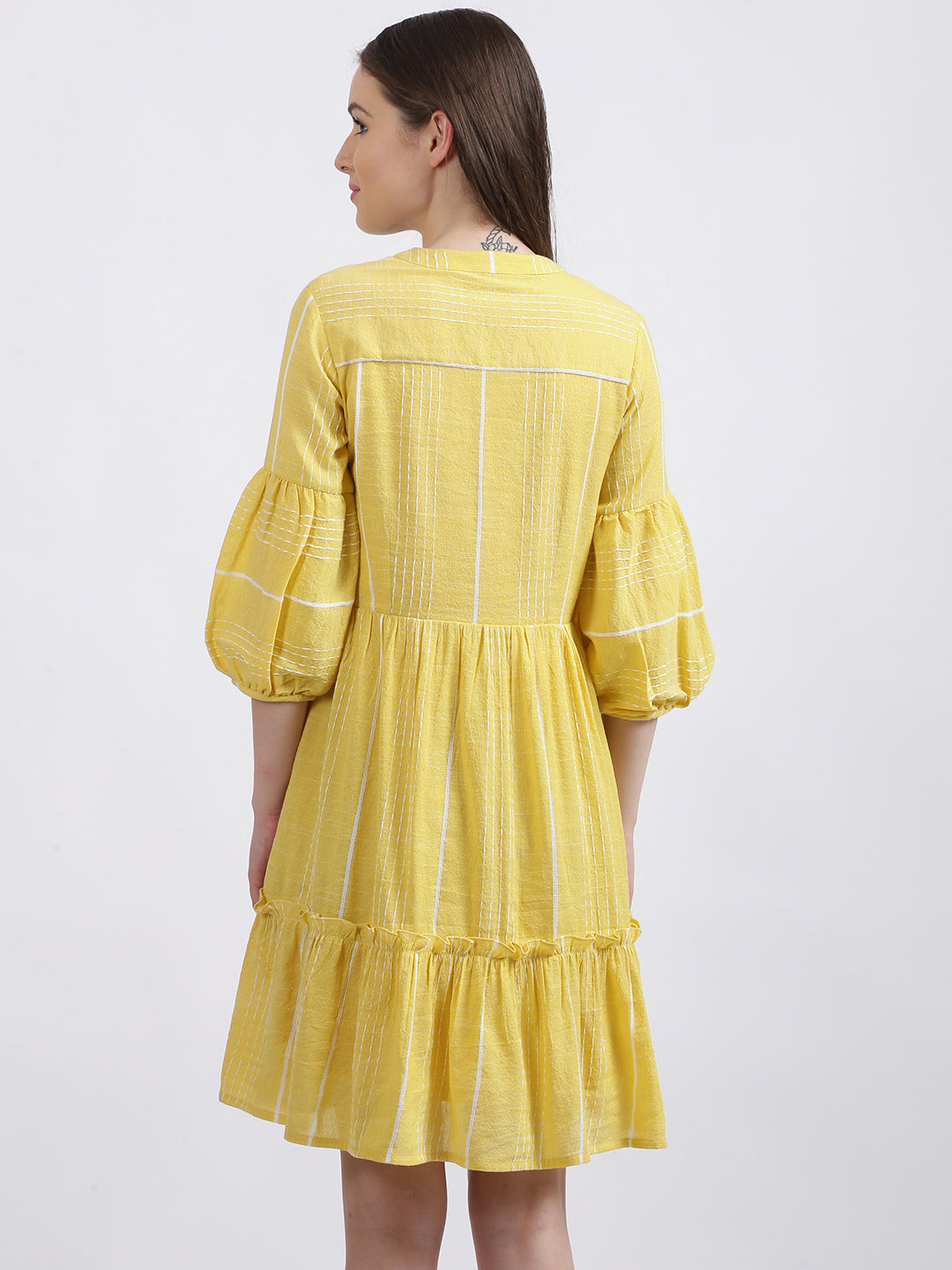 Yellow Solid Tiered Dress