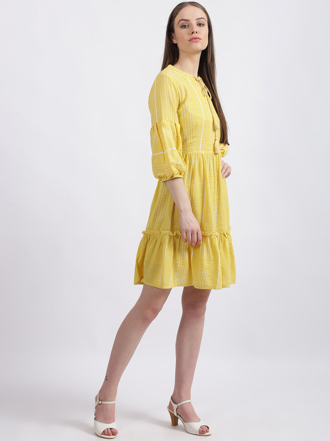 Yellow Solid Tiered Dress