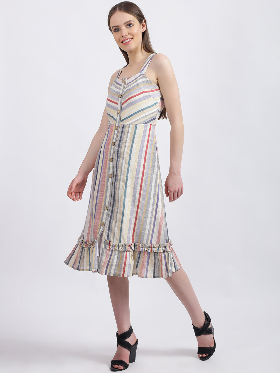 Multi Colored Solid Tiered Dress